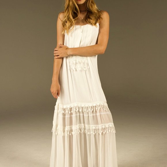Elie Tahari White Keagan Silk Maxi Crochet Trim XS